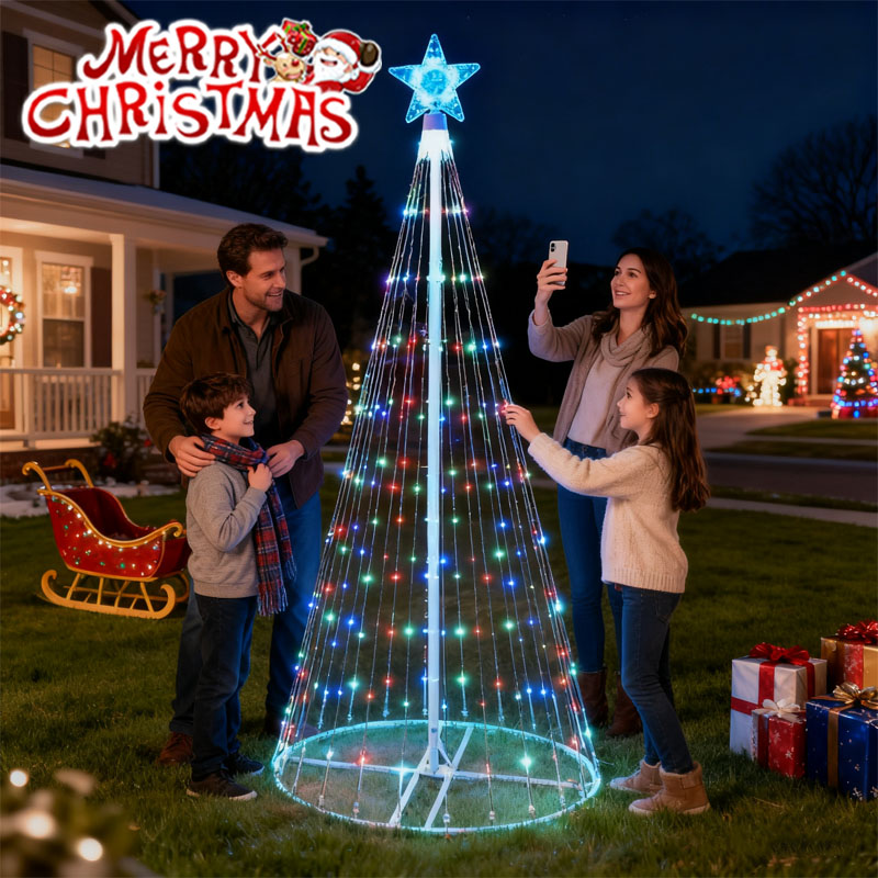 Outdoor Power Post - Solar-Powered LED Waterfall String Lights Christmas